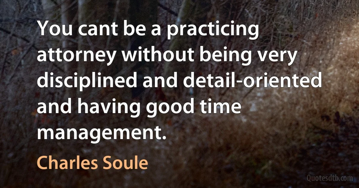 You cant be a practicing attorney without being very disciplined and detail-oriented and having good time management. (Charles Soule)