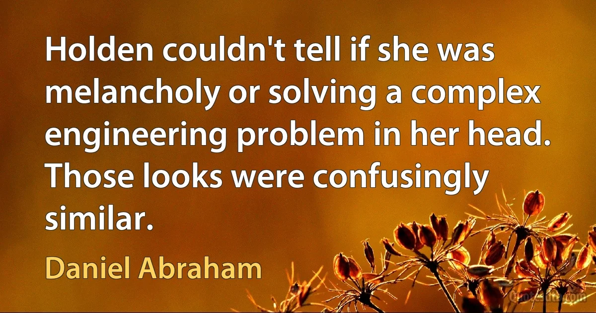 Holden couldn't tell if she was melancholy or solving a complex engineering problem in her head. Those looks were confusingly similar. (Daniel Abraham)