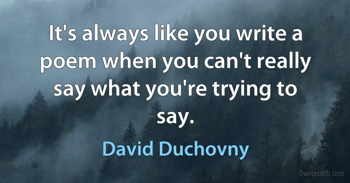 It's always like you write a poem when you can't really say what you're trying to say. (David Duchovny)