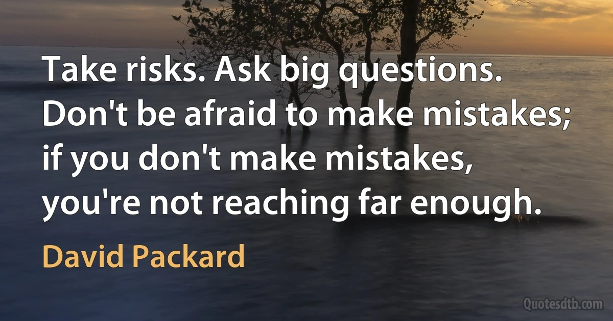 Take risks. Ask big questions. Don't be afraid to make mistakes; if you don't make mistakes, you're not reaching far enough. (David Packard)