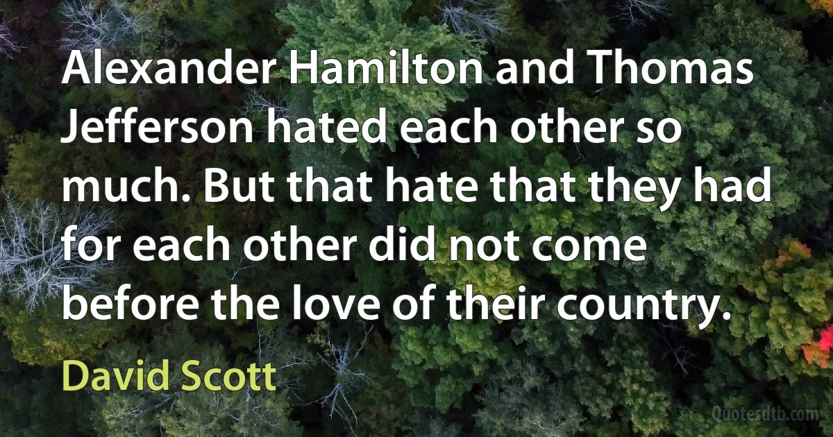 Alexander Hamilton and Thomas Jefferson hated each other so much. But that hate that they had for each other did not come before the love of their country. (David Scott)