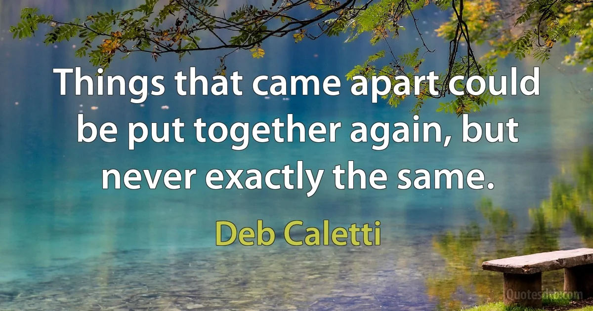 Things that came apart could be put together again, but never exactly the same. (Deb Caletti)