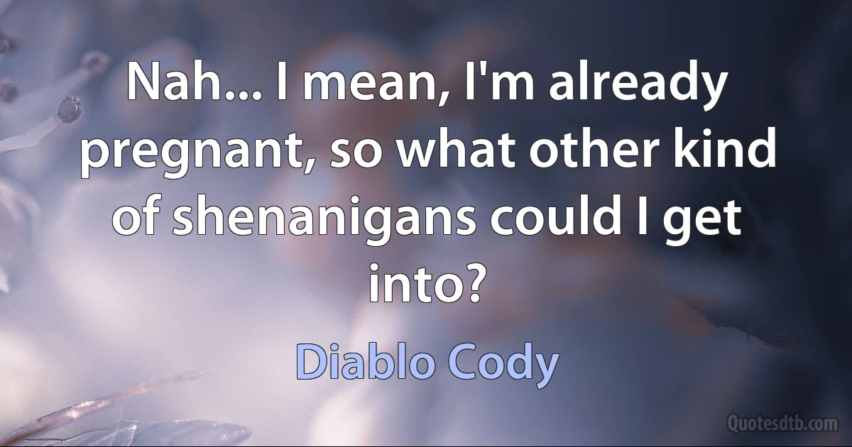 Nah... I mean, I'm already pregnant, so what other kind of shenanigans could I get into? (Diablo Cody)