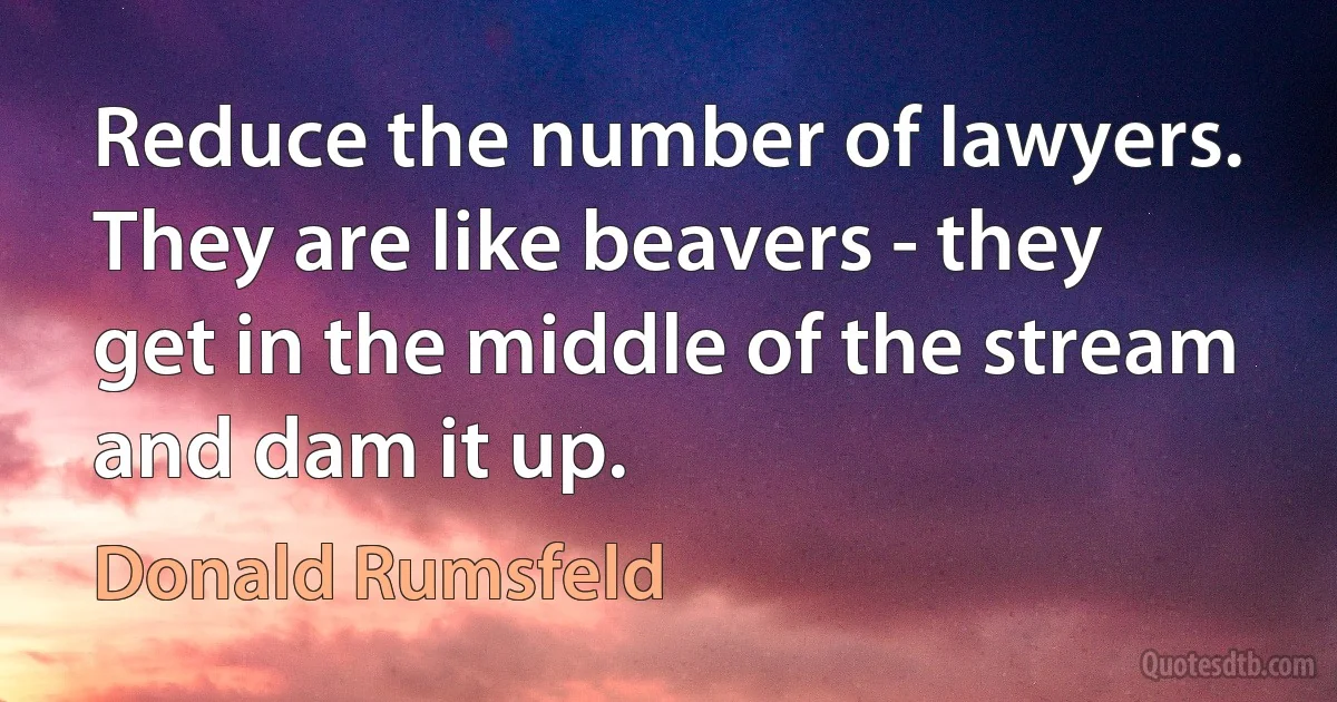 Reduce the number of lawyers. They are like beavers - they get in the middle of the stream and dam it up. (Donald Rumsfeld)