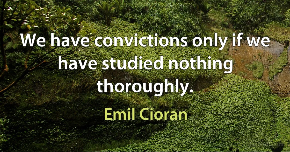 We have convictions only if we have studied nothing thoroughly. (Emil Cioran)