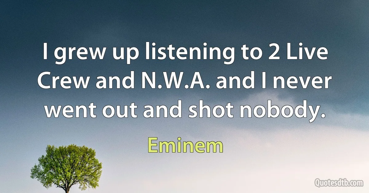 I grew up listening to 2 Live Crew and N.W.A. and I never went out and shot nobody. (Eminem)