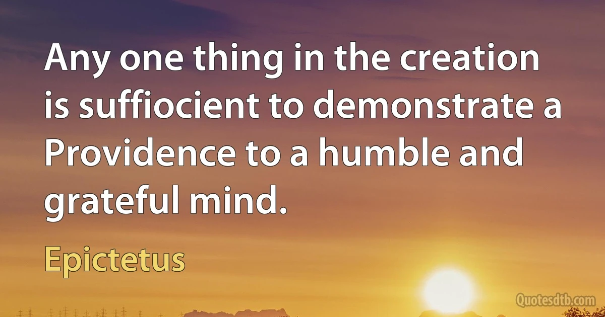 Any one thing in the creation is suffiocient to demonstrate a Providence to a humble and grateful mind. (Epictetus)