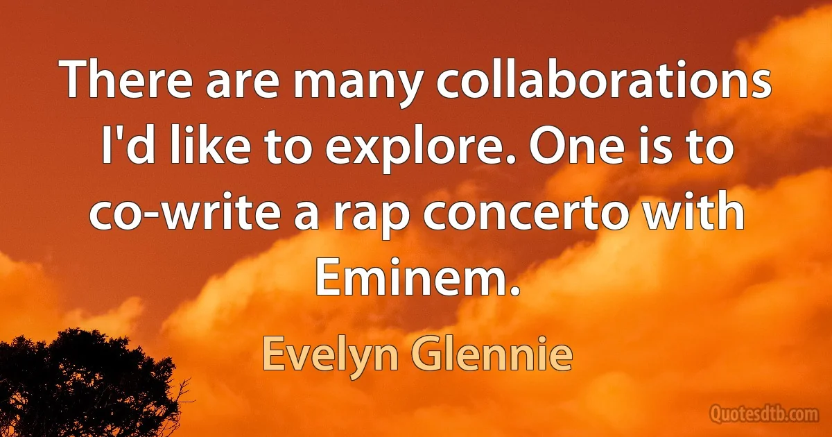 There are many collaborations I'd like to explore. One is to co-write a rap concerto with Eminem. (Evelyn Glennie)