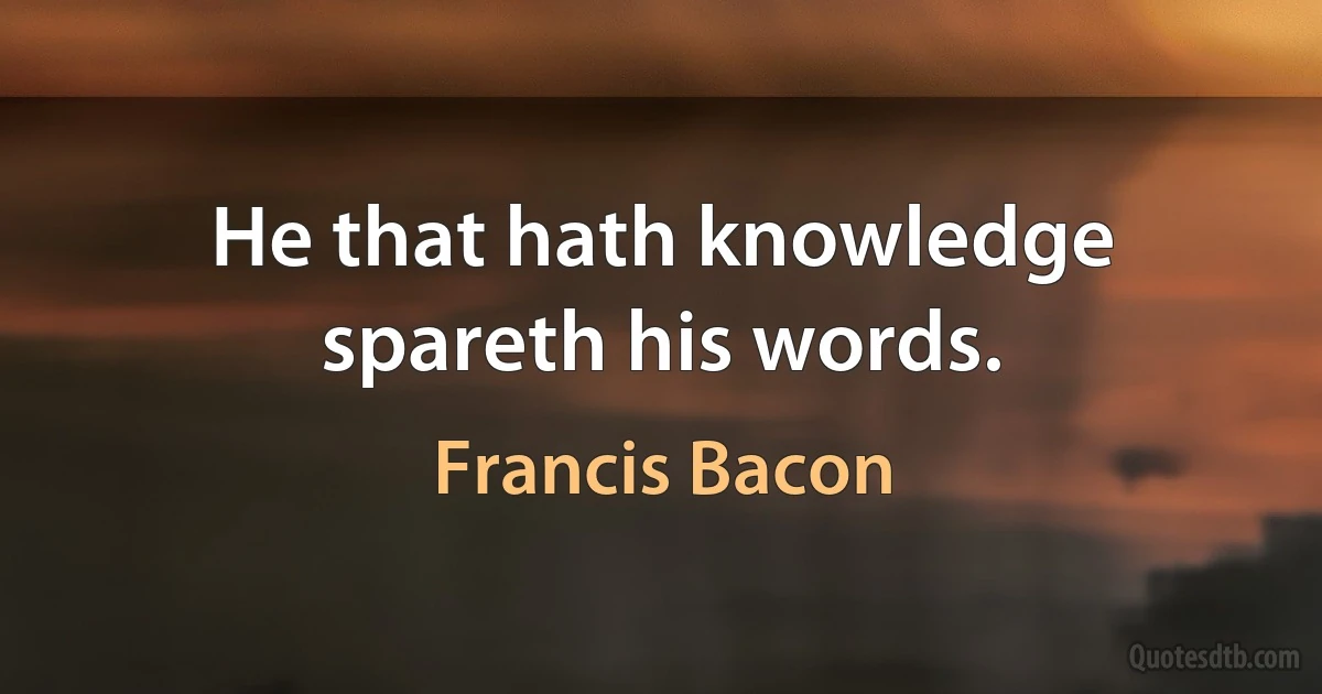 He that hath knowledge spareth his words. (Francis Bacon)