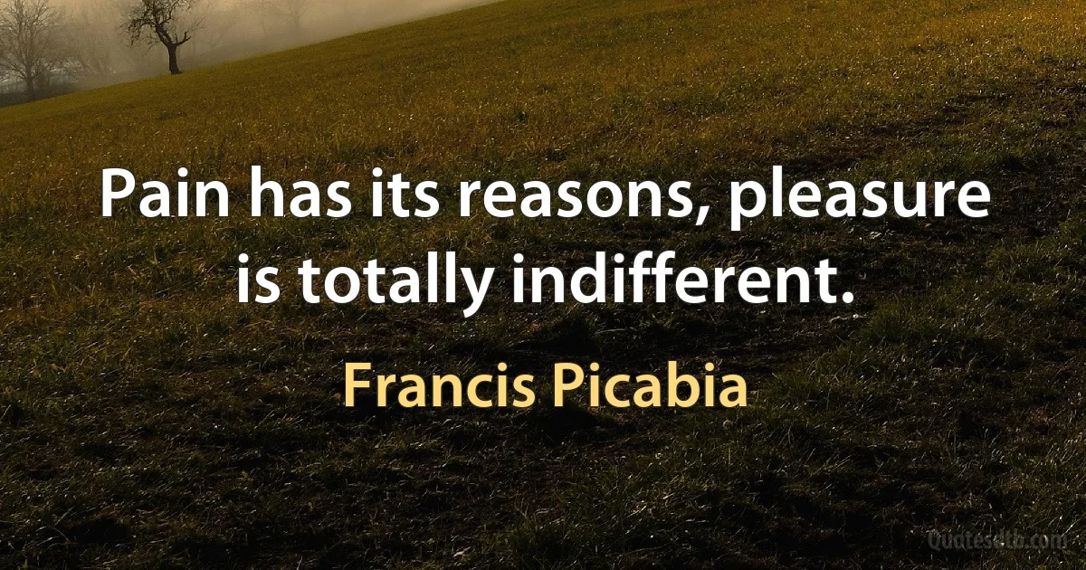 Pain has its reasons, pleasure is totally indifferent. (Francis Picabia)