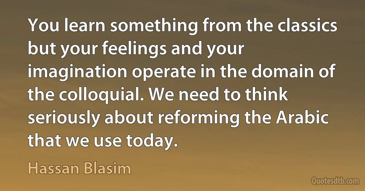 You learn something from the classics but your feelings and your imagination operate in the domain of the colloquial. We need to think seriously about reforming the Arabic that we use today. (Hassan Blasim)