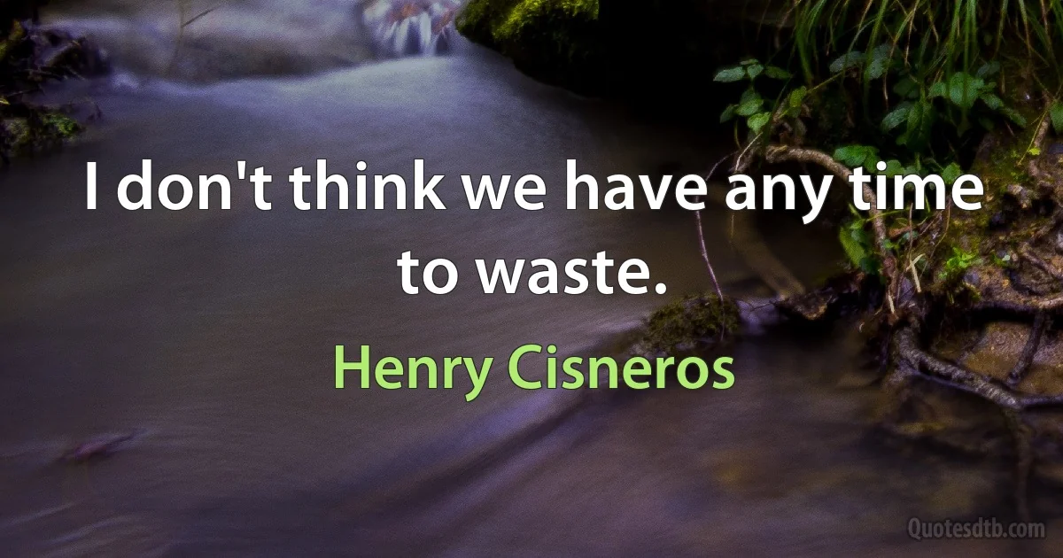 I don't think we have any time to waste. (Henry Cisneros)