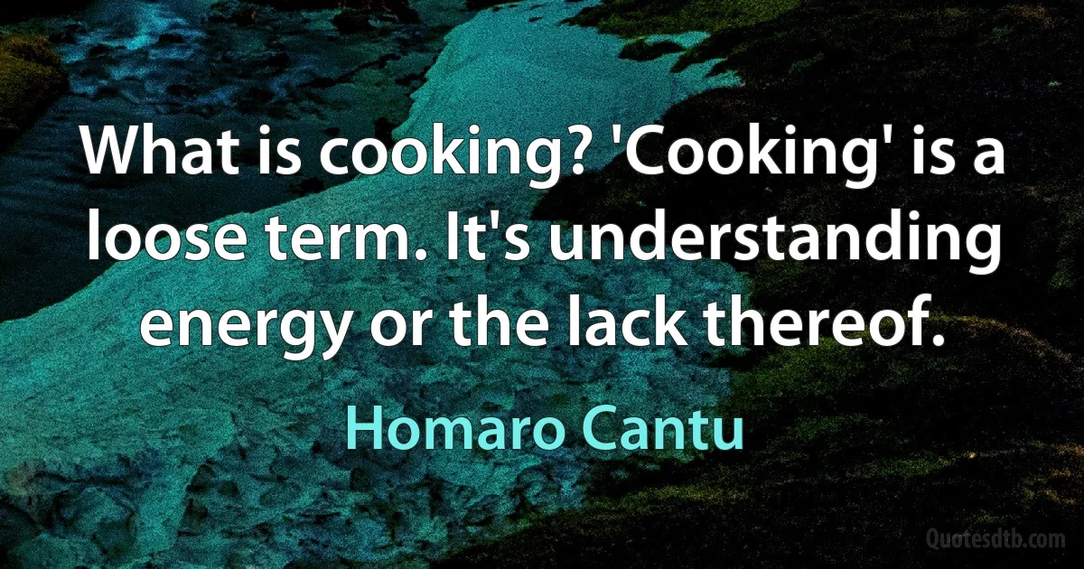 What is cooking? 'Cooking' is a loose term. It's understanding energy or the lack thereof. (Homaro Cantu)