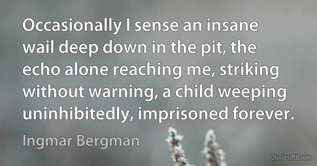 Occasionally I sense an insane wail deep down in the pit, the echo alone reaching me, striking without warning, a child weeping uninhibitedly, imprisoned forever. (Ingmar Bergman)