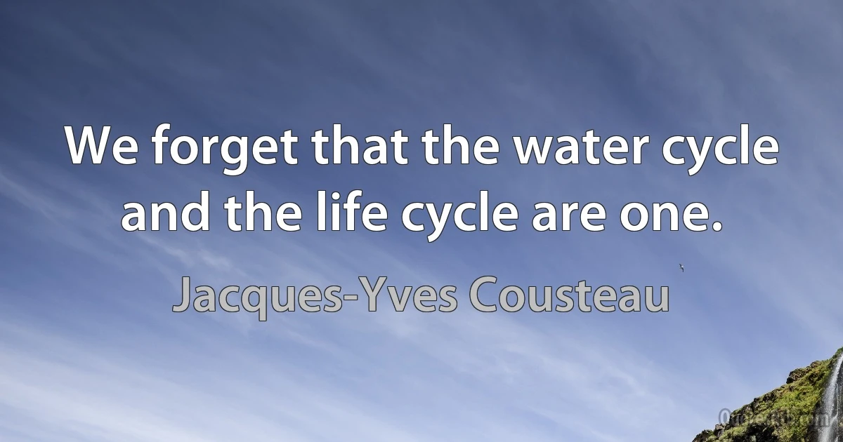 We forget that the water cycle and the life cycle are one. (Jacques-Yves Cousteau)