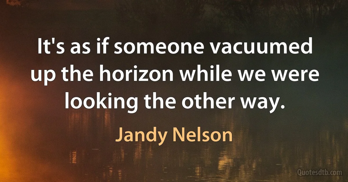 It's as if someone vacuumed up the horizon while we were looking the other way. (Jandy Nelson)