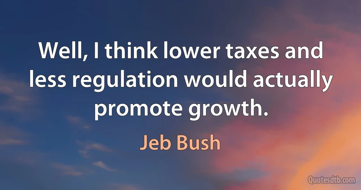 Well, I think lower taxes and less regulation would actually promote growth. (Jeb Bush)