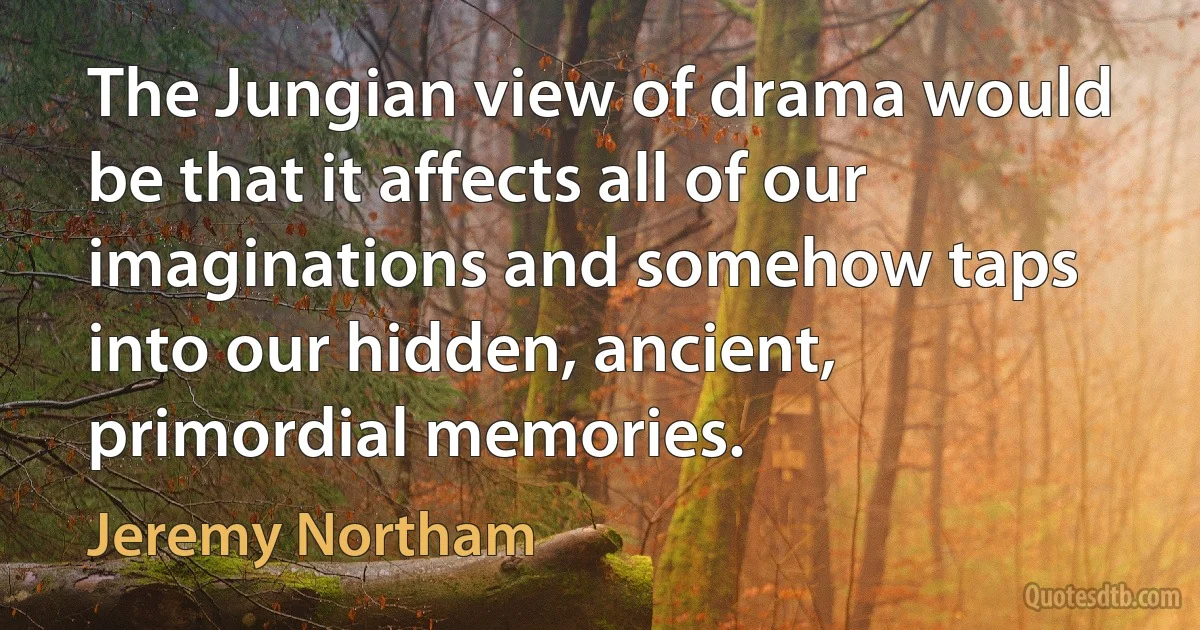 The Jungian view of drama would be that it affects all of our imaginations and somehow taps into our hidden, ancient, primordial memories. (Jeremy Northam)