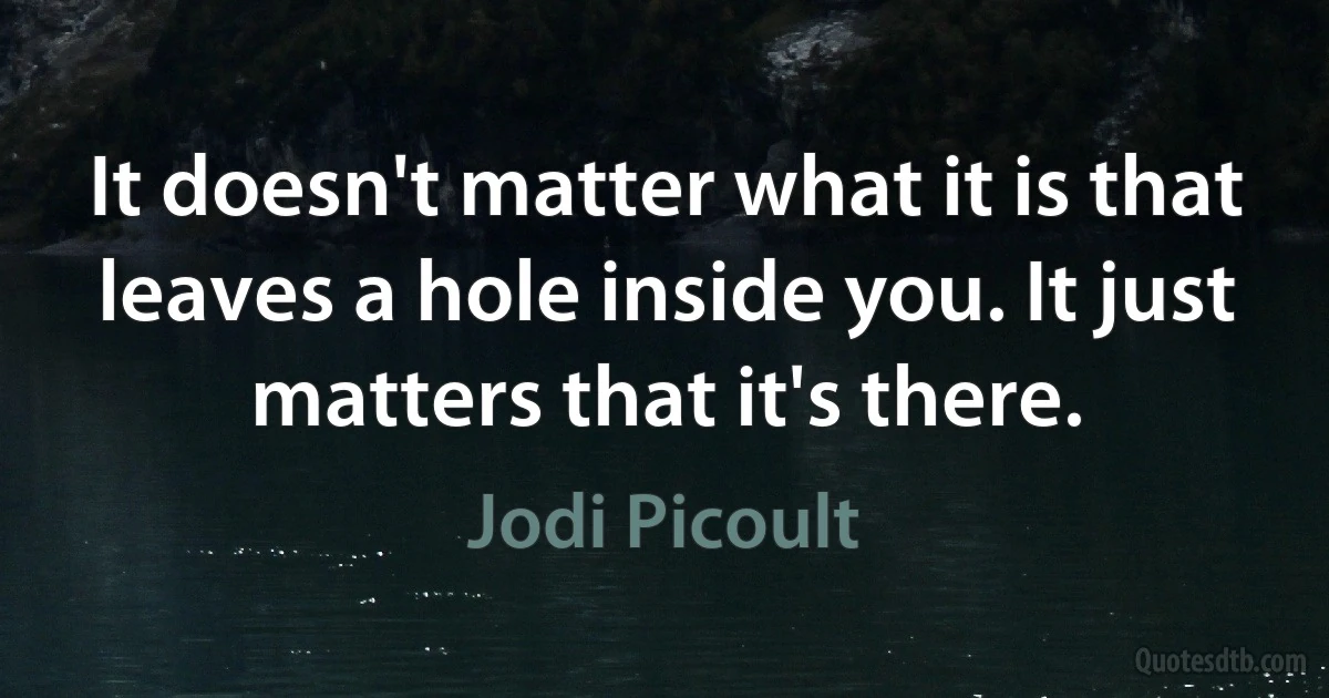 It doesn't matter what it is that leaves a hole inside you. It just matters that it's there. (Jodi Picoult)