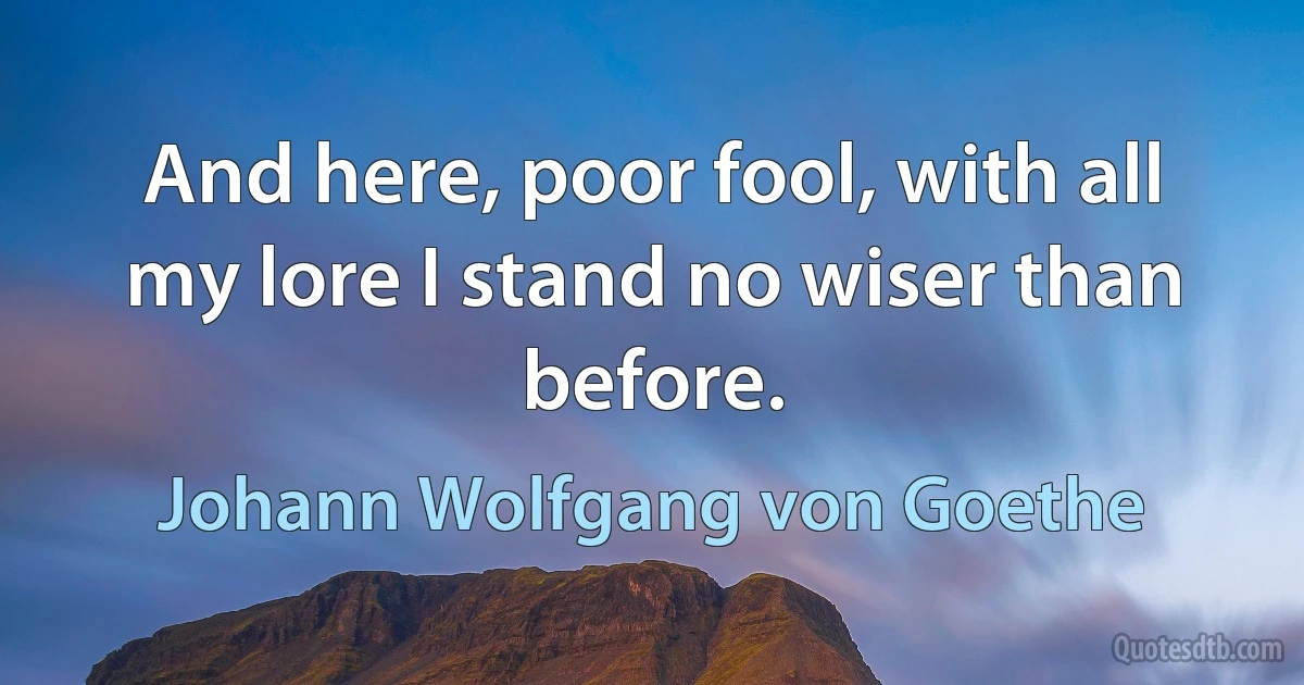 And here, poor fool, with all my lore I stand no wiser than before. (Johann Wolfgang von Goethe)