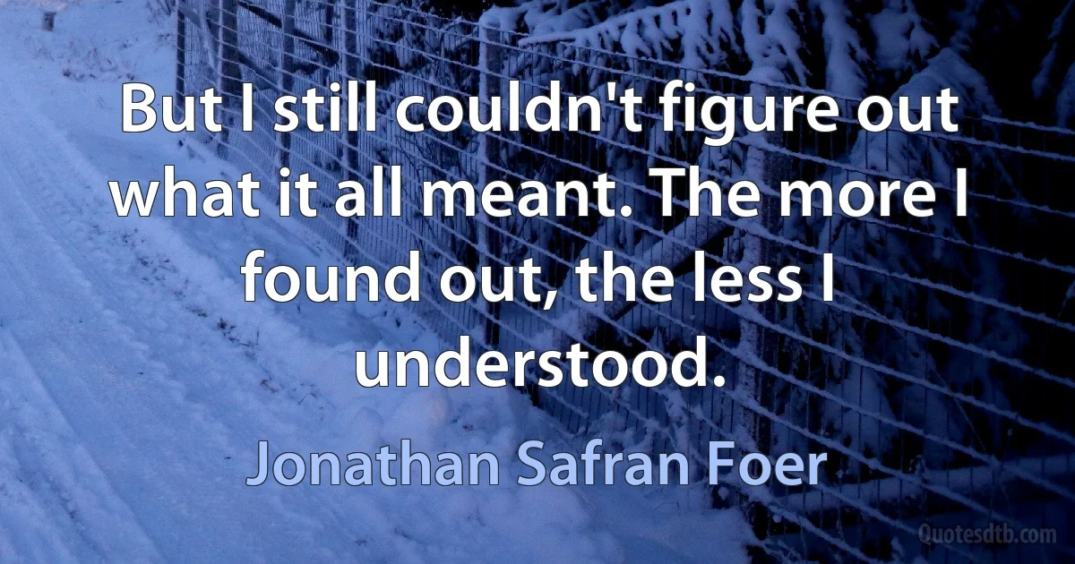 But I still couldn't figure out what it all meant. The more I found out, the less I understood. (Jonathan Safran Foer)