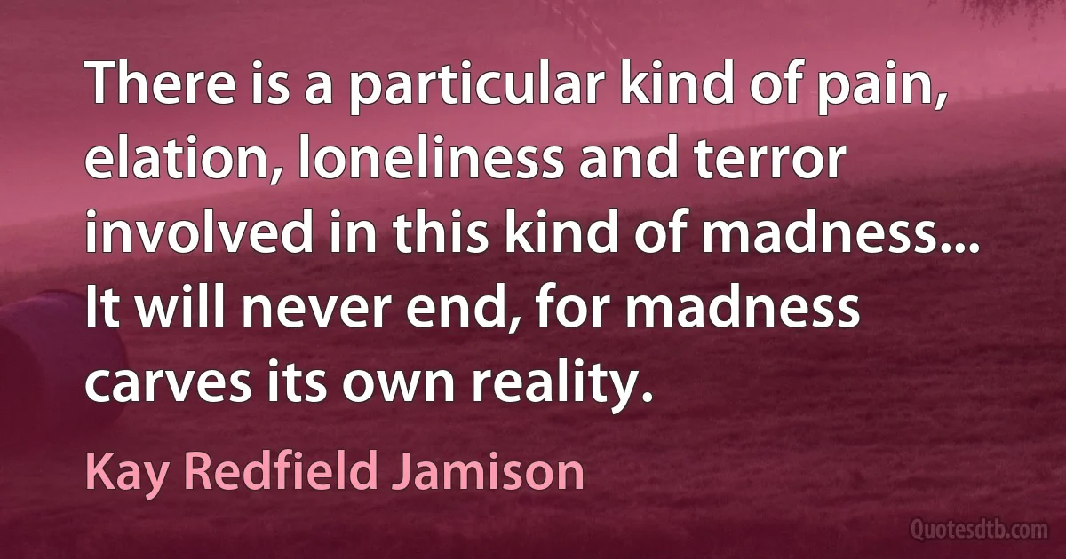 There is a particular kind of pain, elation, loneliness and terror involved in this kind of madness... It will never end, for madness carves its own reality. (Kay Redfield Jamison)