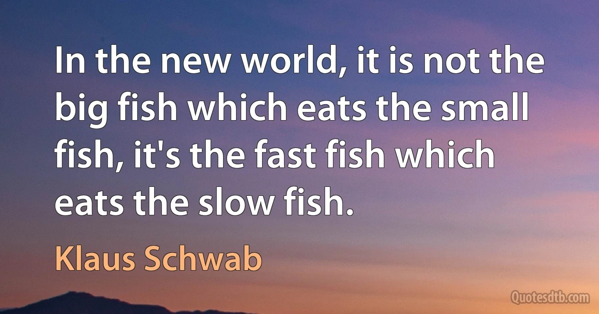 In the new world, it is not the big fish which eats the small fish, it's the fast fish which eats the slow fish. (Klaus Schwab)