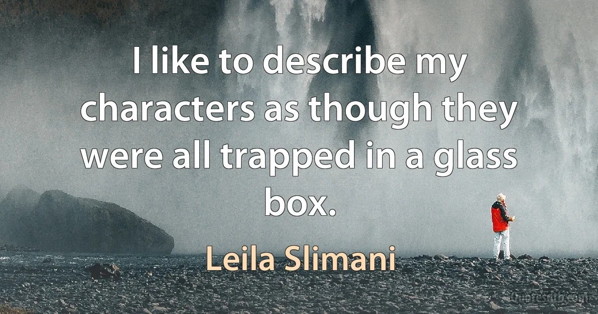 I like to describe my characters as though they were all trapped in a glass box. (Leila Slimani)