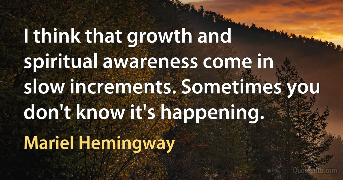 I think that growth and spiritual awareness come in slow increments. Sometimes you don't know it's happening. (Mariel Hemingway)