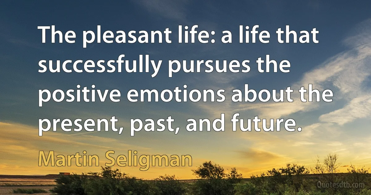 The pleasant life: a life that successfully pursues the positive emotions about the present, past, and future. (Martin Seligman)