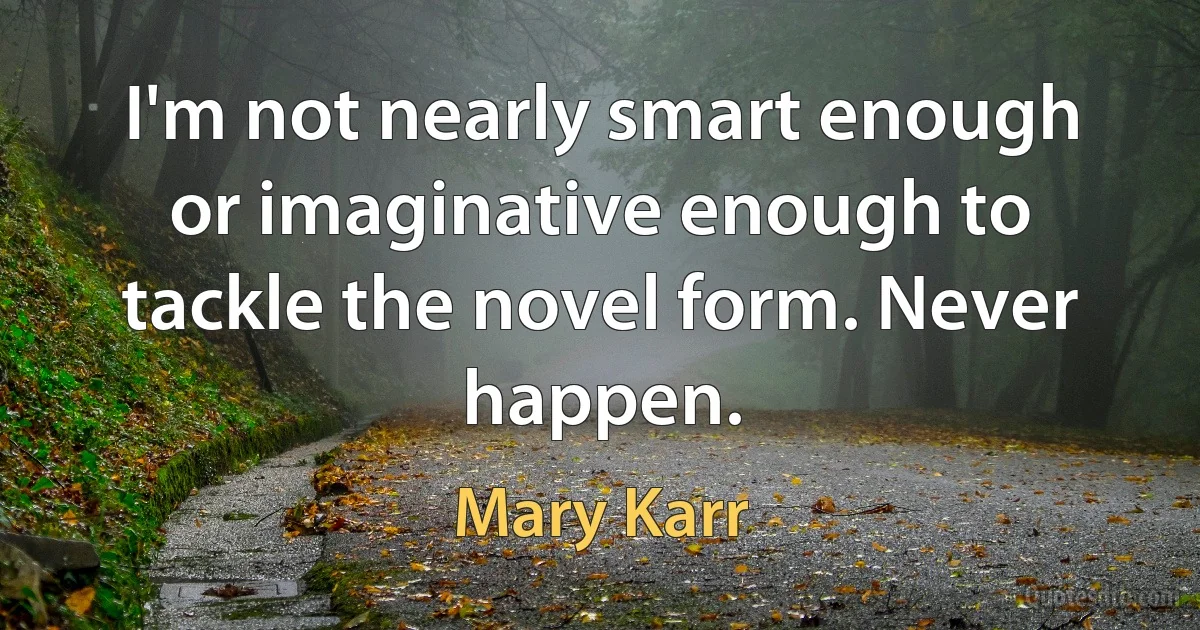 I'm not nearly smart enough or imaginative enough to tackle the novel form. Never happen. (Mary Karr)