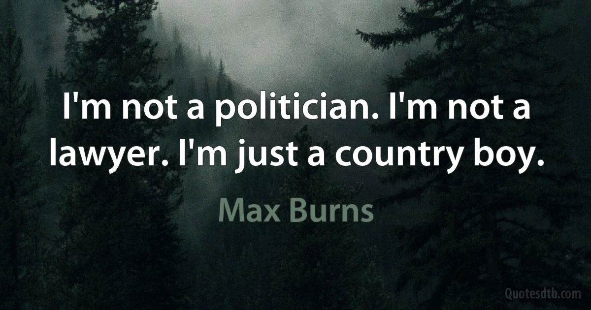 I'm not a politician. I'm not a lawyer. I'm just a country boy. (Max Burns)