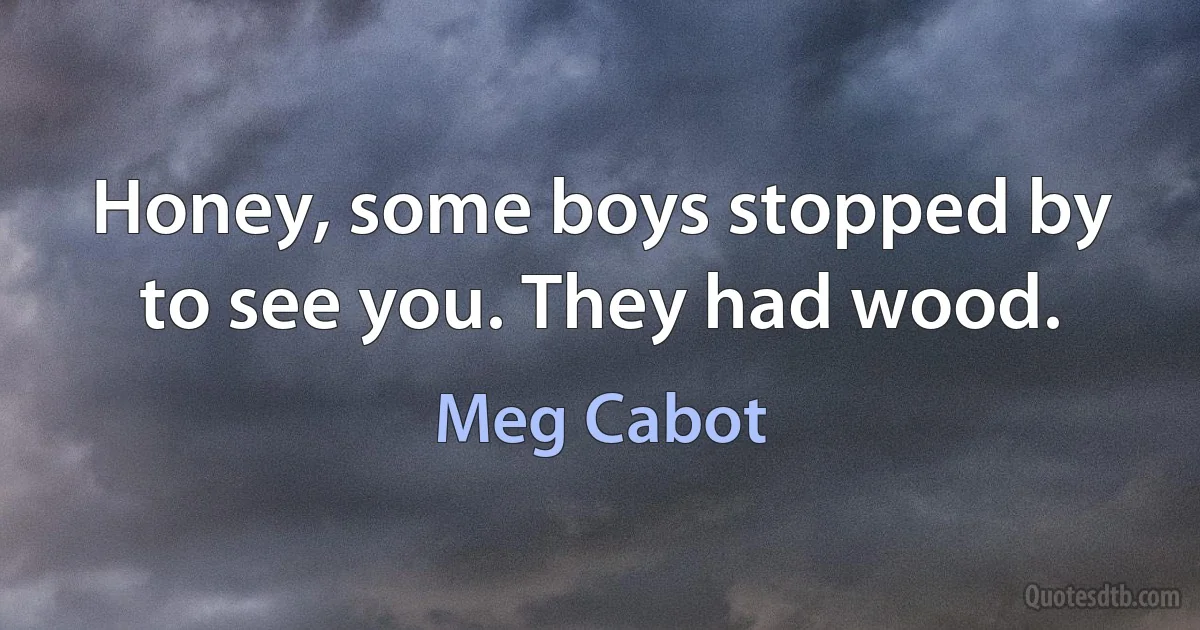 Honey, some boys stopped by to see you. They had wood. (Meg Cabot)