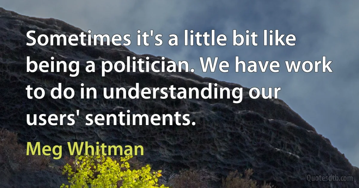 Sometimes it's a little bit like being a politician. We have work to do in understanding our users' sentiments. (Meg Whitman)