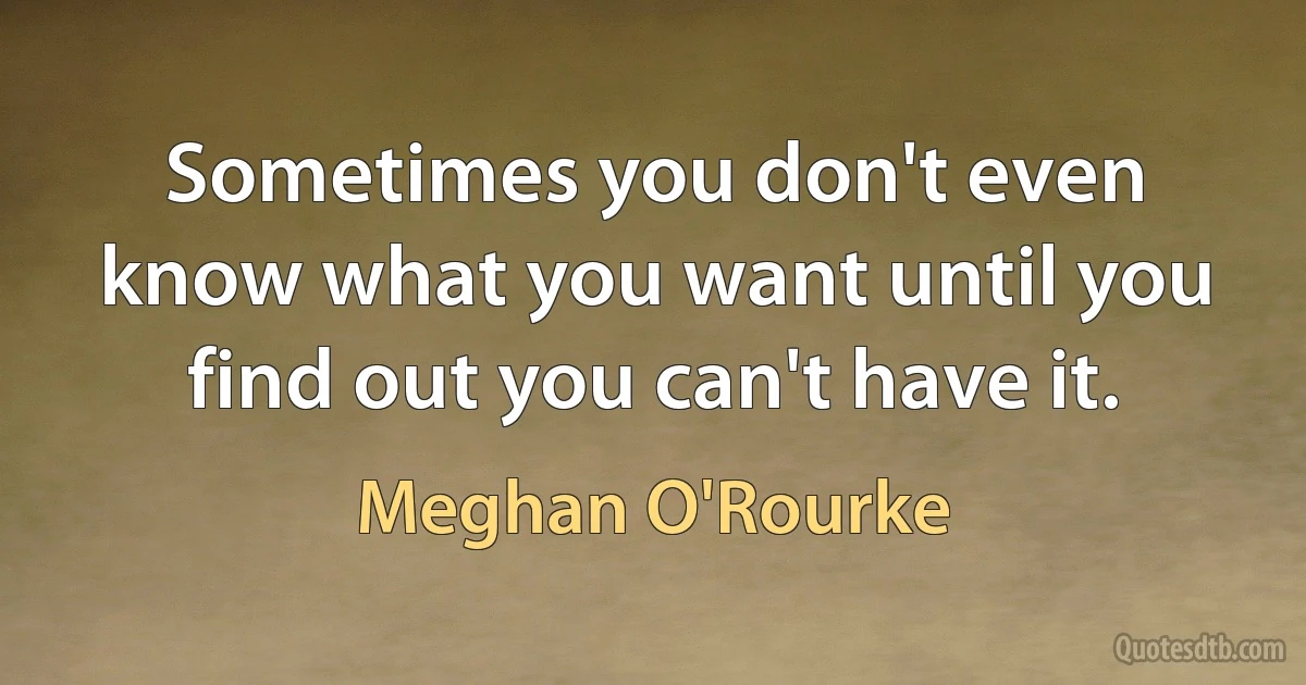 Sometimes you don't even know what you want until you find out you can't have it. (Meghan O'Rourke)