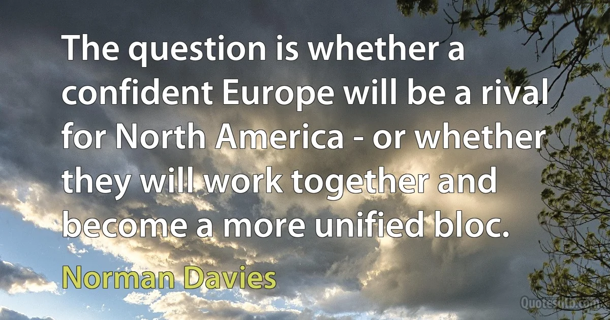 The question is whether a confident Europe will be a rival for North America - or whether they will work together and become a more unified bloc. (Norman Davies)