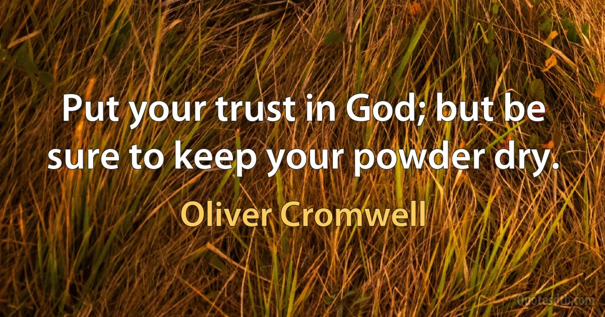 Put your trust in God; but be sure to keep your powder dry. (Oliver Cromwell)