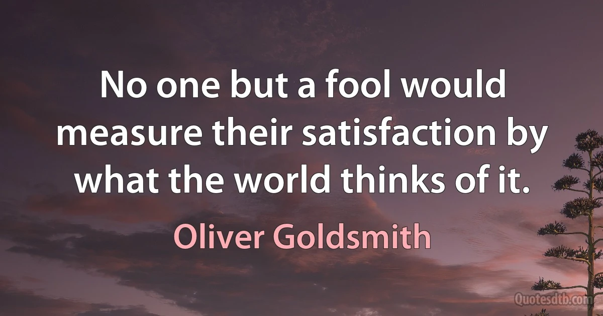 No one but a fool would measure their satisfaction by what the world thinks of it. (Oliver Goldsmith)