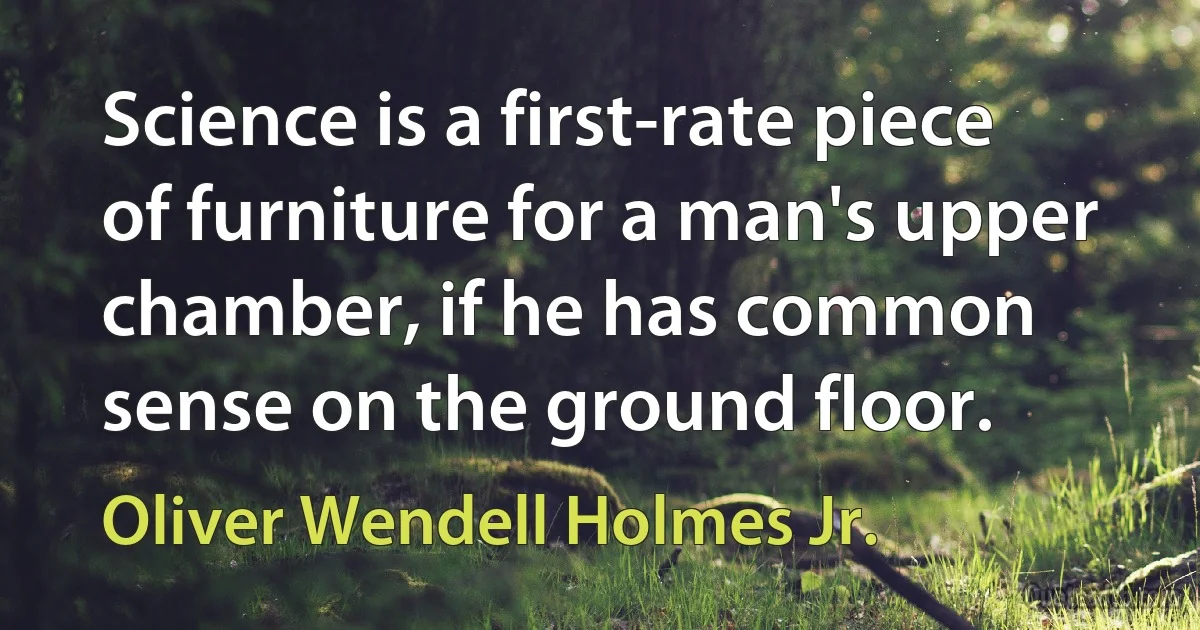 Science is a first-rate piece of furniture for a man's upper chamber, if he has common sense on the ground floor. (Oliver Wendell Holmes Jr.)