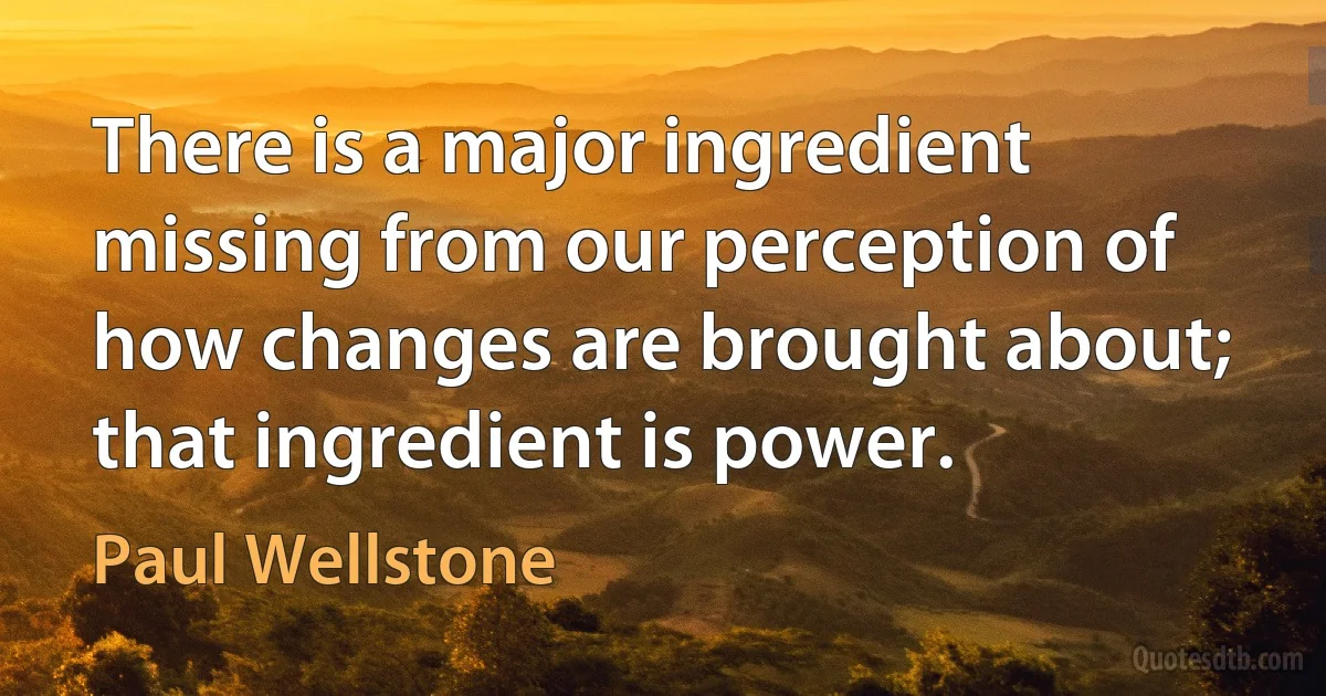 There is a major ingredient missing from our perception of how changes are brought about; that ingredient is power. (Paul Wellstone)