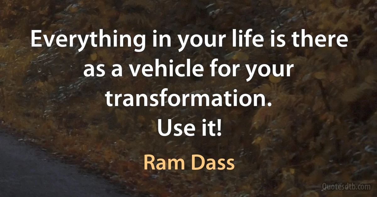 Everything in your life is there as a vehicle for your transformation.
Use it! (Ram Dass)