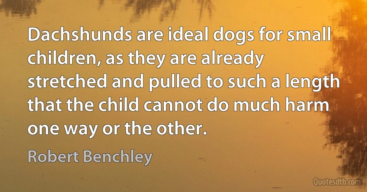 Dachshunds are ideal dogs for small children, as they are already stretched and pulled to such a length that the child cannot do much harm one way or the other. (Robert Benchley)