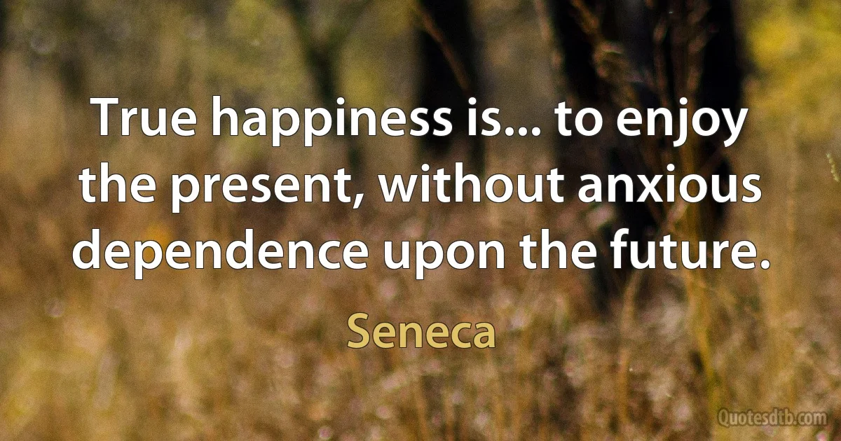 True happiness is... to enjoy the present, without anxious dependence upon the future. (Seneca)