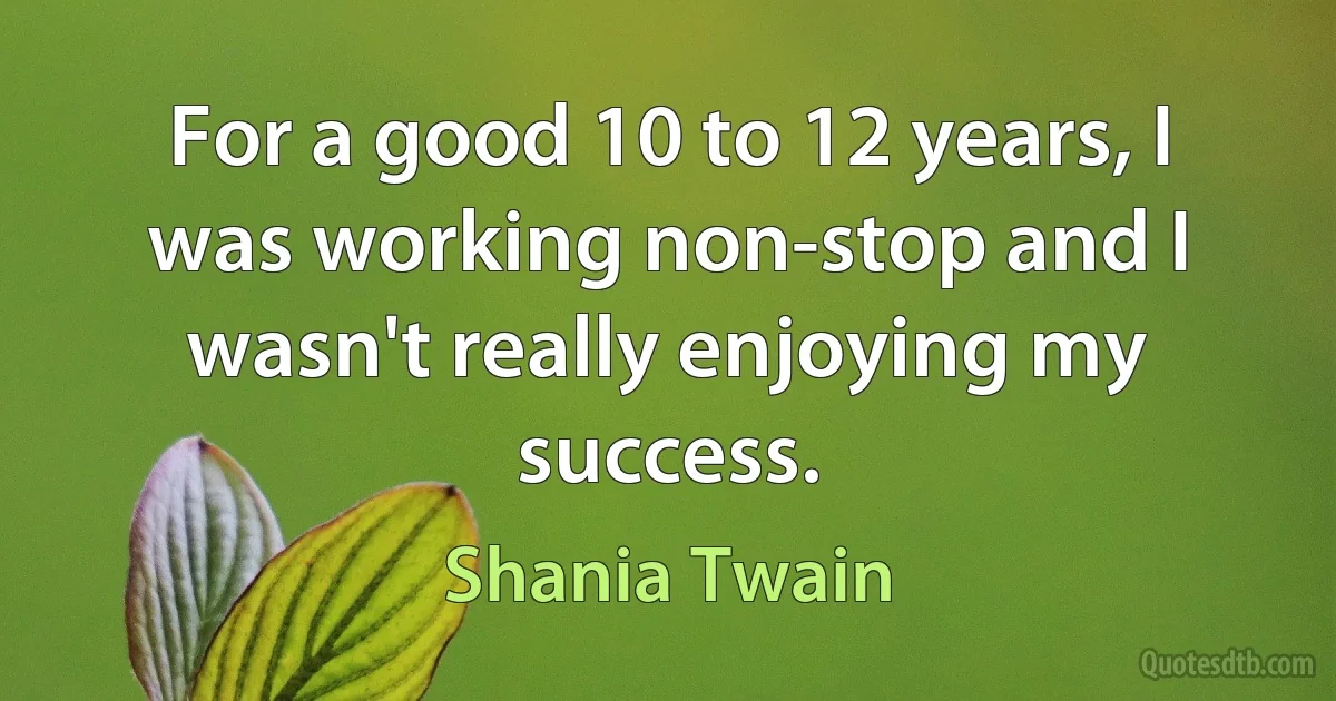 For a good 10 to 12 years, I was working non-stop and I wasn't really enjoying my success. (Shania Twain)