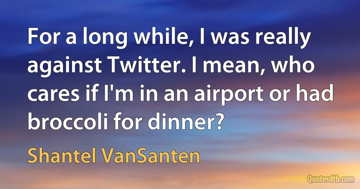 For a long while, I was really against Twitter. I mean, who cares if I'm in an airport or had broccoli for dinner? (Shantel VanSanten)