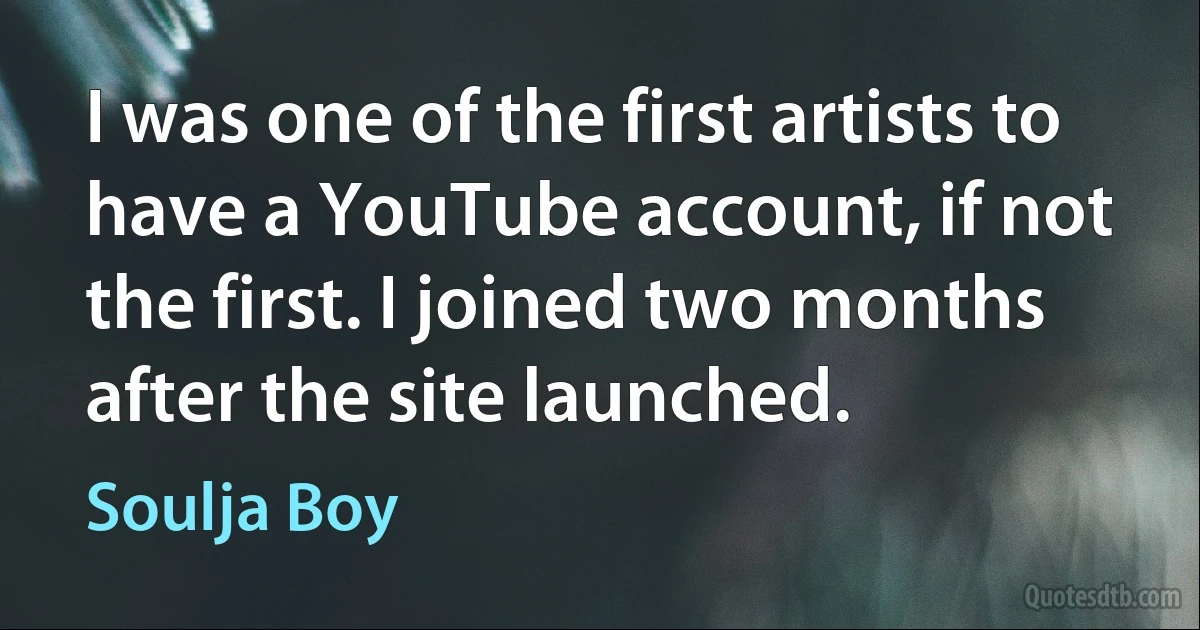 I was one of the first artists to have a YouTube account, if not the first. I joined two months after the site launched. (Soulja Boy)