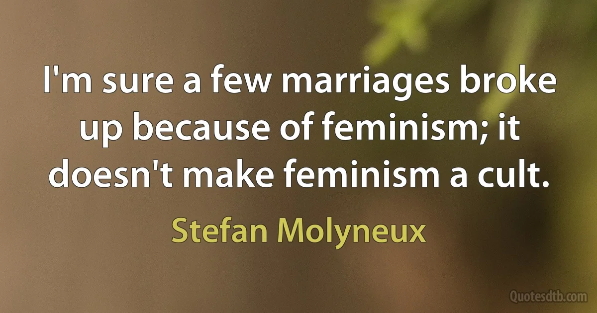 I'm sure a few marriages broke up because of feminism; it doesn't make feminism a cult. (Stefan Molyneux)