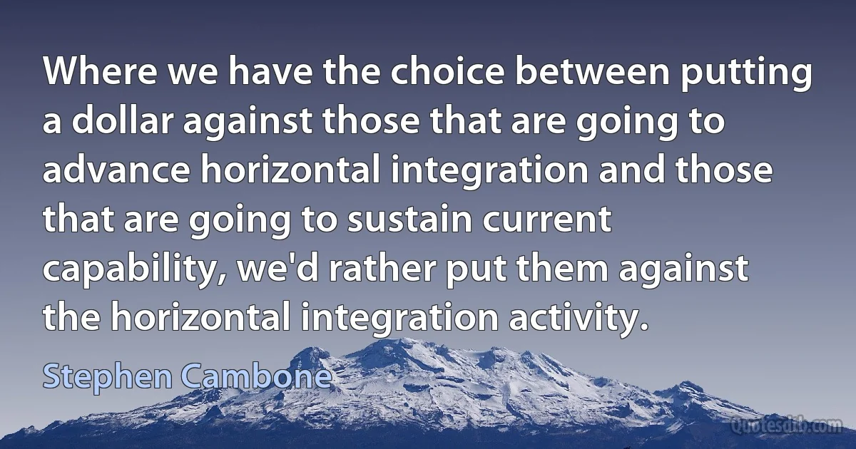 Where we have the choice between putting a dollar against those that are going to advance horizontal integration and those that are going to sustain current capability, we'd rather put them against the horizontal integration activity. (Stephen Cambone)