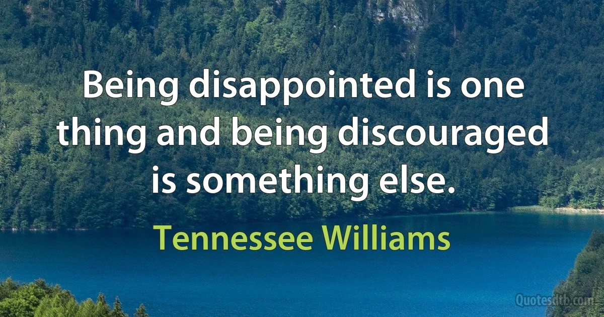 Being disappointed is one thing and being discouraged is something else. (Tennessee Williams)