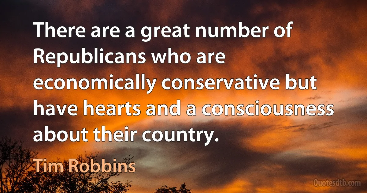 There are a great number of Republicans who are economically conservative but have hearts and a consciousness about their country. (Tim Robbins)